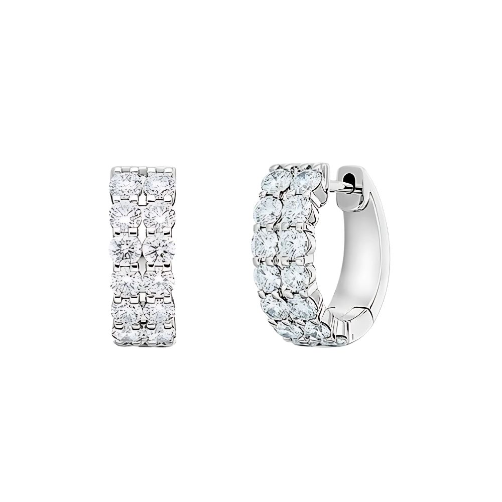 Korman Collection 18k White Gold Double Row Diamond Huggie Earrings